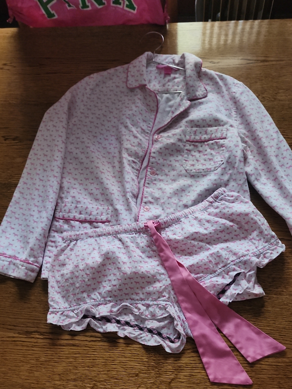 Y2K Pink VS Flannel White With Pink Dogs Pj Set. Size: M
